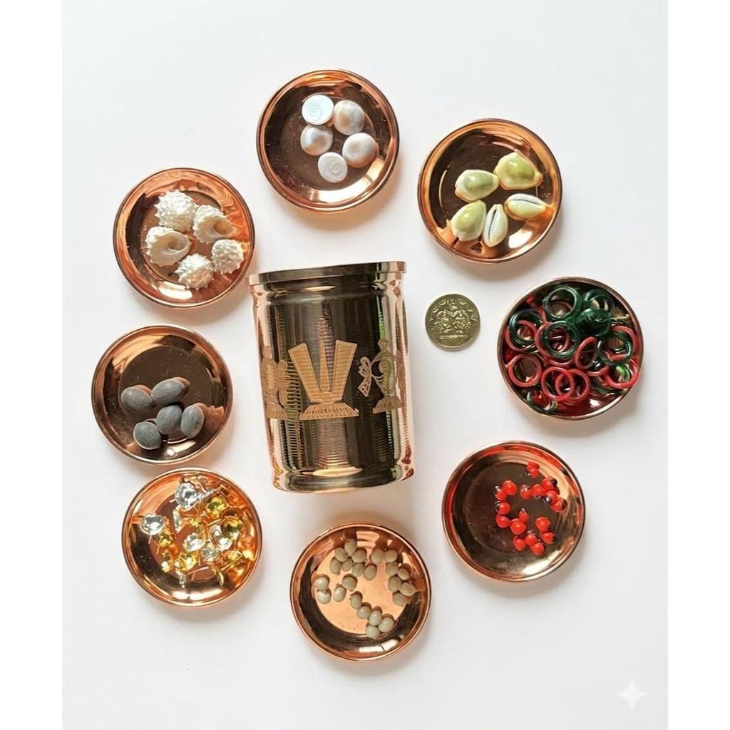 JaiRaj Collections Pure Copper Kubera Kuncham 3.5 Inches, with Laxmi Kubera Coin Set
