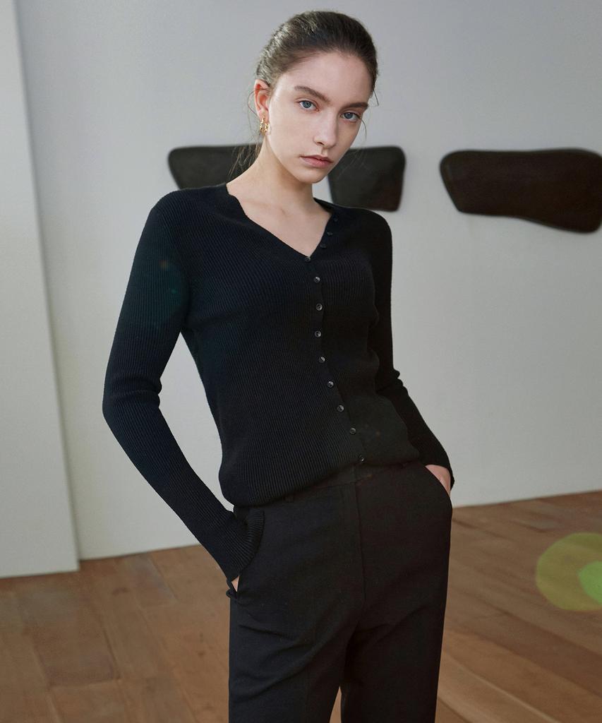 Nick&Nicole Button Slim Knit Cardigan_Black