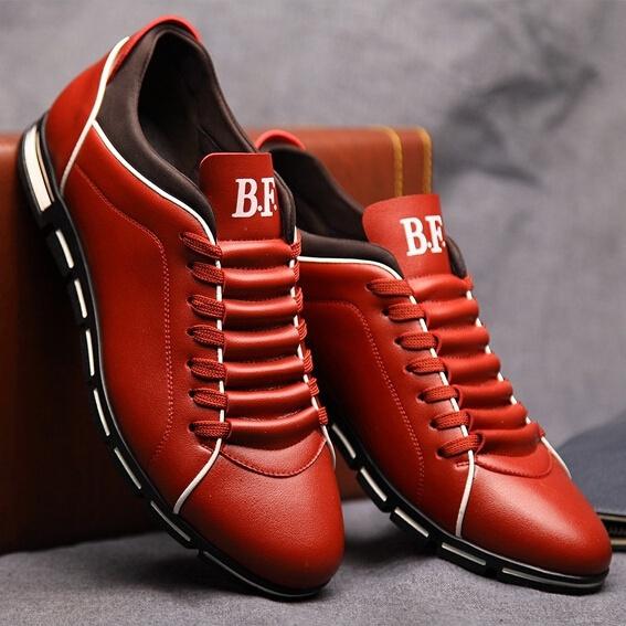 Męskie Modne Buty Casualowe Płaskie Sznurowane Buty Skórzane Buty Outdoorowe Buty do Golfa Plus Size