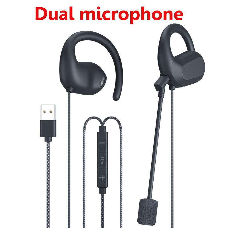 USB Open Ear Headphones Directional Transmission Wired Computer Gaming Headset Plug and Play Hifi Sound Music Earphone Dual Mic