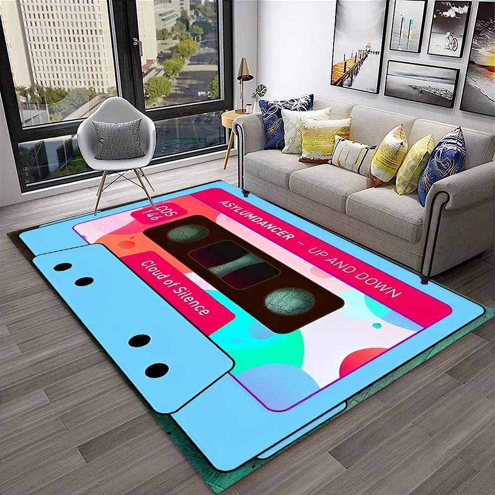 3D Music Cassette Tape Retro Pattern Carpet Rug for Home Living Room Bedroom Sofa Doormat Decor,kids Area Rug Non-slip Floor Mat