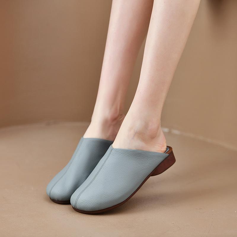 New Spring Autumn Women Leather Slippers Non Slip Indoor House Shoes Soft Sole