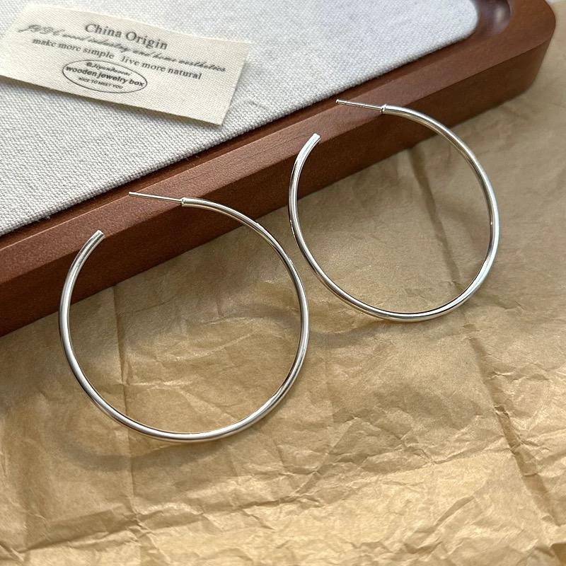 

925 Sterling Silver Vintage Earrings For Women Trendy Simple Big Circle Earring Jewelry Prevent Allergy Party Accessories