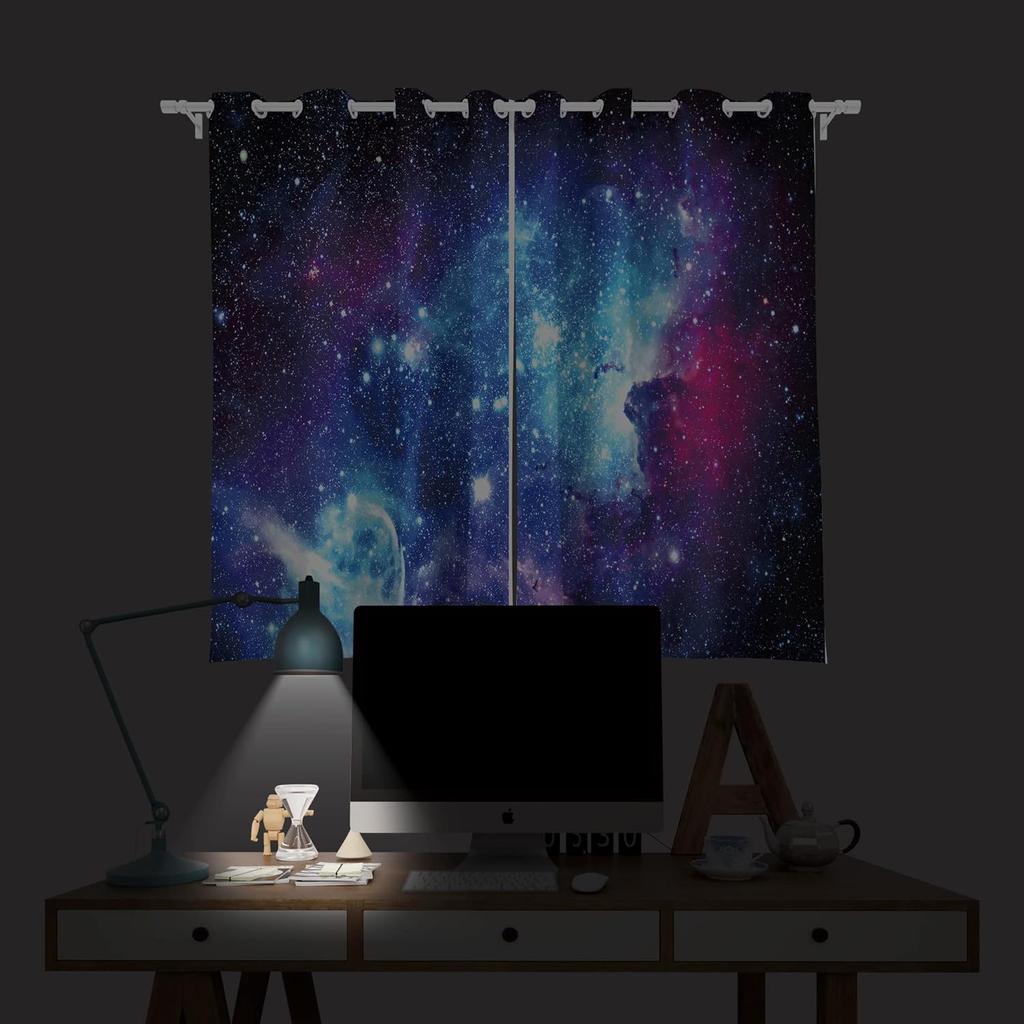 Galaxy Sky Star Curtains Blue Starry Shining Night Outer Space Cosmic Celestial Universe Planets Rod Pocket Boys Fantasy Bedroom