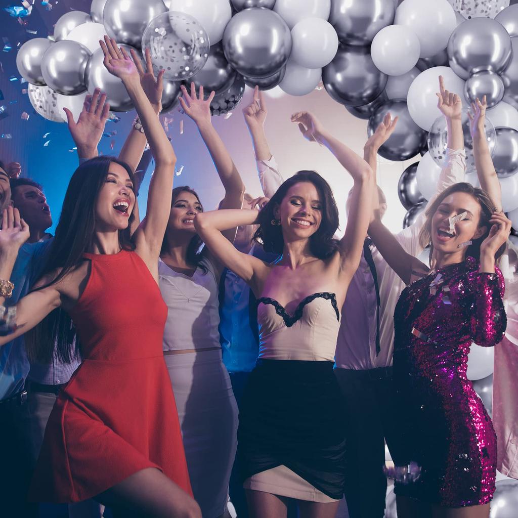 130Pcs Silver White Latex Garland Balloon for Wedding, Birthday, Pop Party, Bridal Shower, Graduation Decoration Balloon, Fa