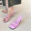 Size 43 Casual Fashion Women's Square Toe Slippers 2026 Summer New Simple Thin Strap Female High Heel Sandals Zapatos De Mujer