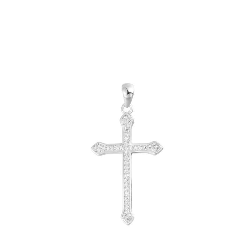 S925 Sterling Silver European Hip Hop Cross Pendant Diamond Clavicle Necklace 925 Sterling Silver