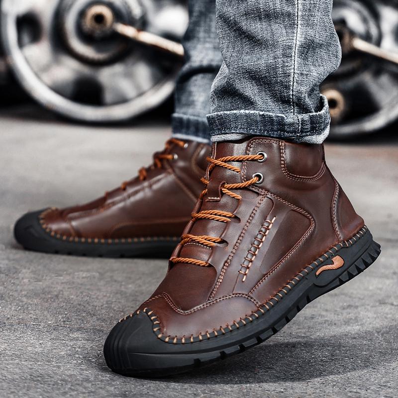 New Handmade Leather Casual Walking Hiking Shoes Men Design High Top Sneakers Comfortable Hot Sale Flat Designer Driving Shoes