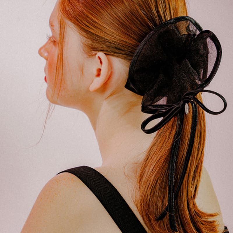 mellotory ribbon trimmed see-through scrunchie (black)