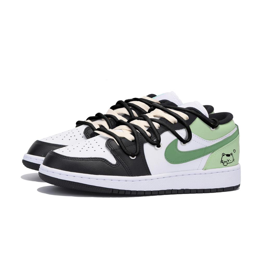 Jordan Air Jordan 1 Puppy Fragment Slip Resistant Abrasion Resistant Low top Vintage Basketball Shoes Men's Black Green 553558-131(Team85-)