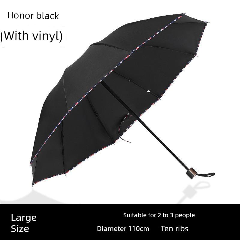 Extra-Large Ten-Rib Sunshade Umbrella, Business-Grade Black-Coated Double Sun Umbrella, Folding Umbrella