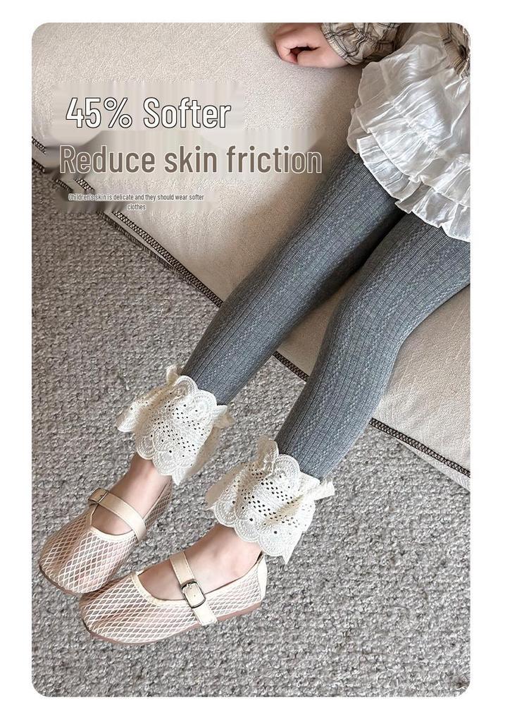 2026 Spring Girls' Lace Trim Solid Color Footless Leggings: Stylish & Versatile Tights