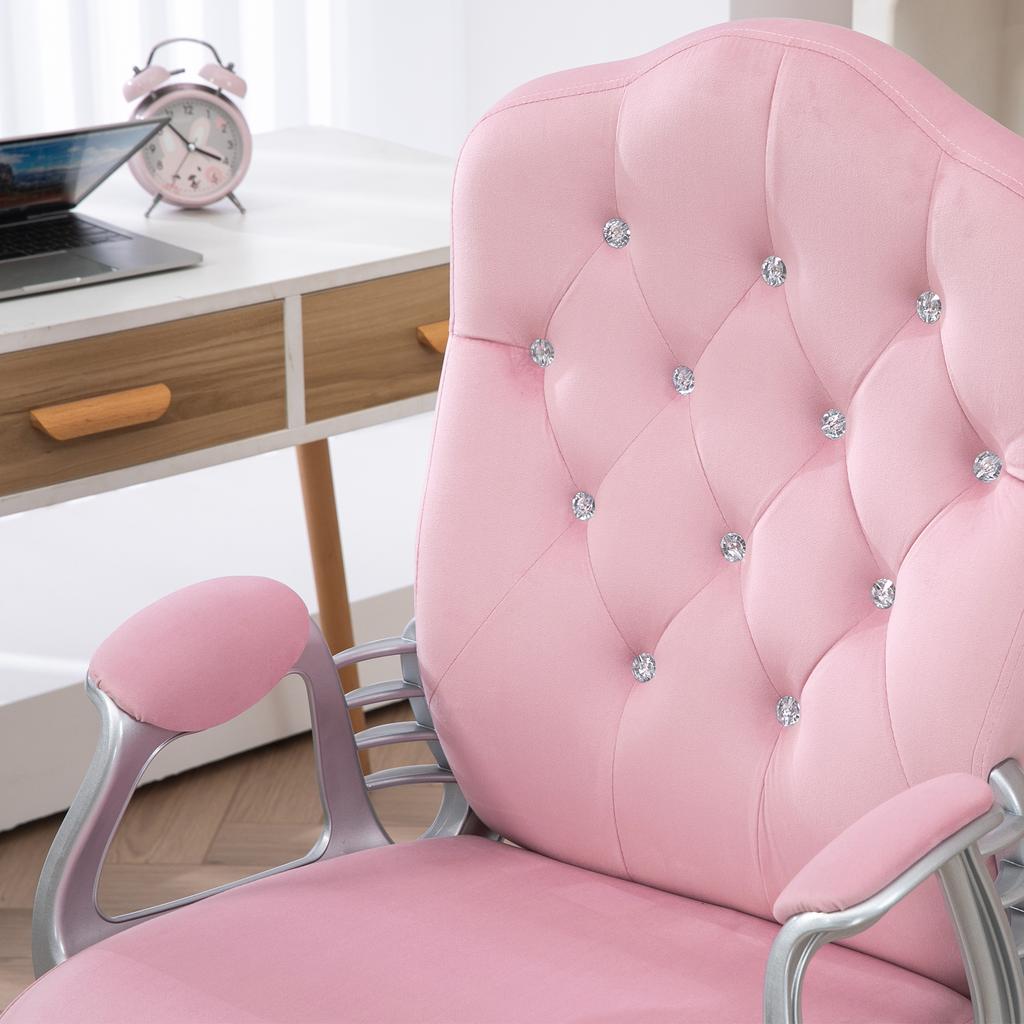 Sedia da Ufficio, Schienale Reclinabile, Altezza Regolabile, Aspetto Velluto, fino a 120 kg, Rosa