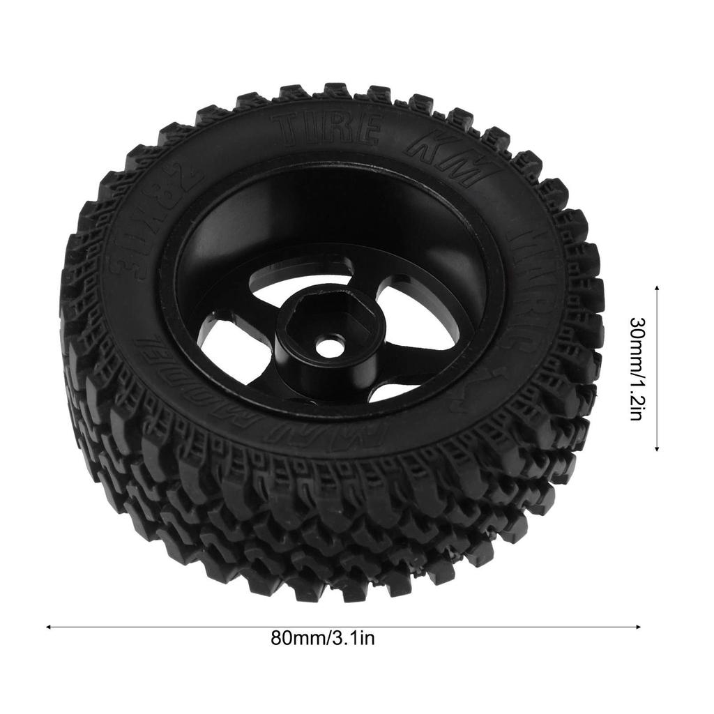 Set aus 4 schwarzen Aluminium-Radnaben mit Gummireifen für 1:12 MN86 Auto Rote RC-Autoteile, Ersatzräder