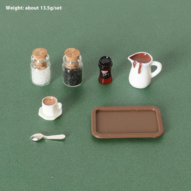 

7Pcs Desktop Scene Simulation Micro Model Parts Handmade Miniature Dollhouse Coffee Cup Model Decorative Tray Plate Accessories