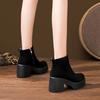 Leather platform Martin boots women's 2025 new autumn and winter velvet small thick heel short boots women's high heel cigarette boots