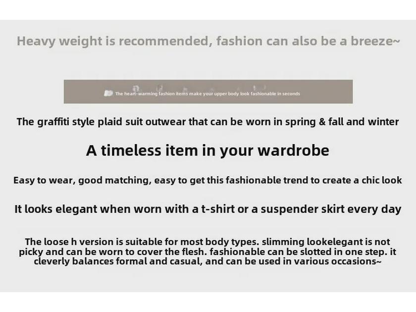 Jachetă de damă primăvara 2025 gri cu imprimeu graffiti în carouri: Street-Rock Croială Largă, Design Nou