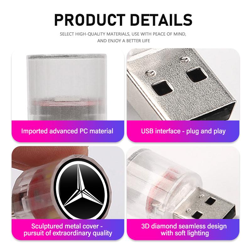 Car Sticker For Mercedes Benz Car USB Ambient Light Mini Atmosphere Light Portable Light C180 C300 W124 W176 W177 C200 C260 GLC 