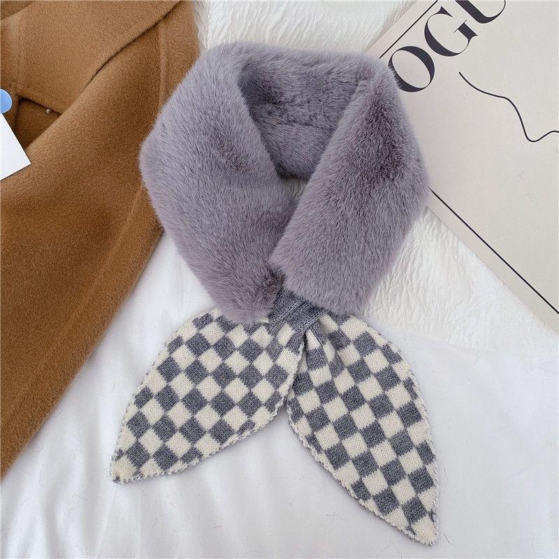 Korean Style Small Scarf for Women Winter New Fashion Neck Scarf for Women Thickened Warm Knitted Stitching Cross Neck Scarf