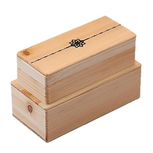 Shima Yasuhiro Crafts Factory, Hinoki Rectangular Two-Tier Lunch Box with Binchotan Maki-e (Charcoal Lacquer)