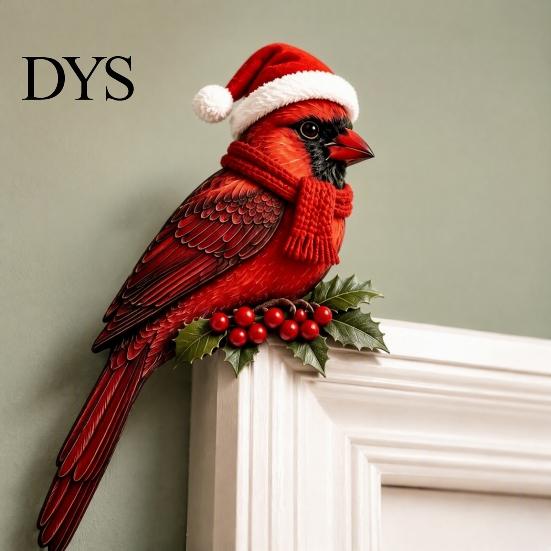 Christmas Holiday Party Supplies Wooden Bird Door Topper, Cute Corner Statue, Woodland Animal Frame Decorations for Art Sign Winter Home Wall