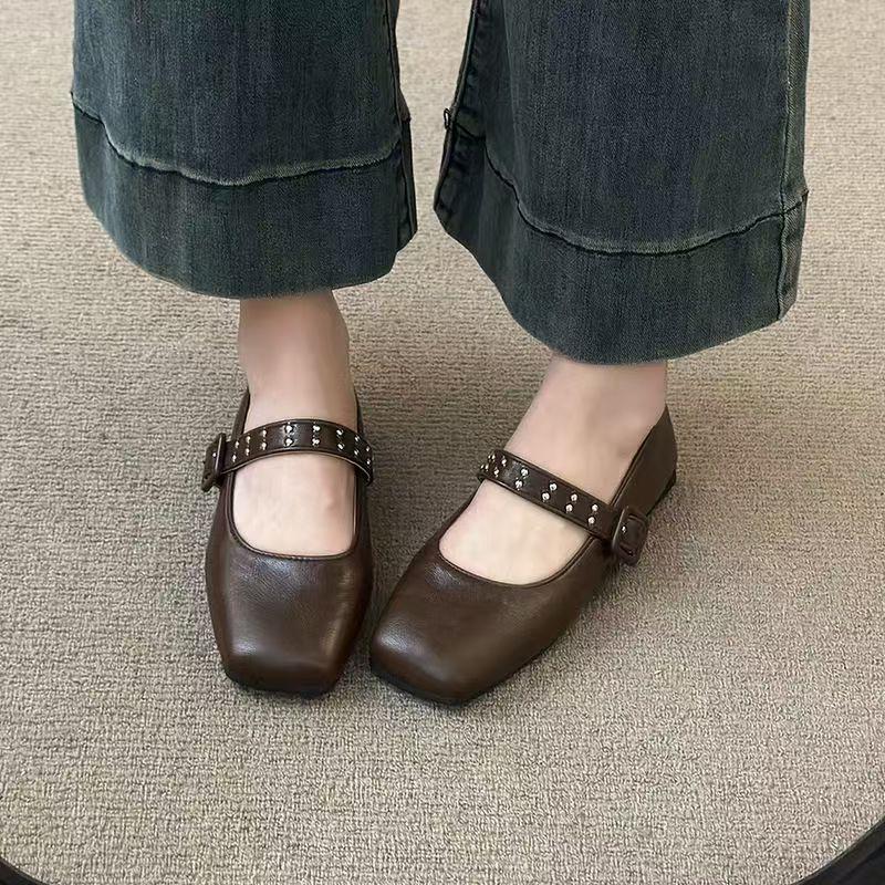 Retro-Rock Mary Jane Einzel-Schuhe Herbst Neu Flacher Mund Flacher Boden Kleine Lederschuhe