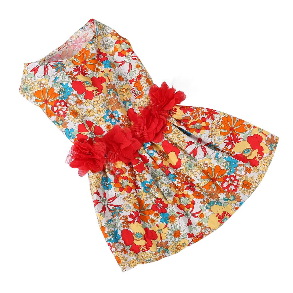Floral Dog Dress Colorful Flower Pattern Soft Girls Puppy Clothes for Small Dogs Cats Wedding Valentines Daily Wearing S