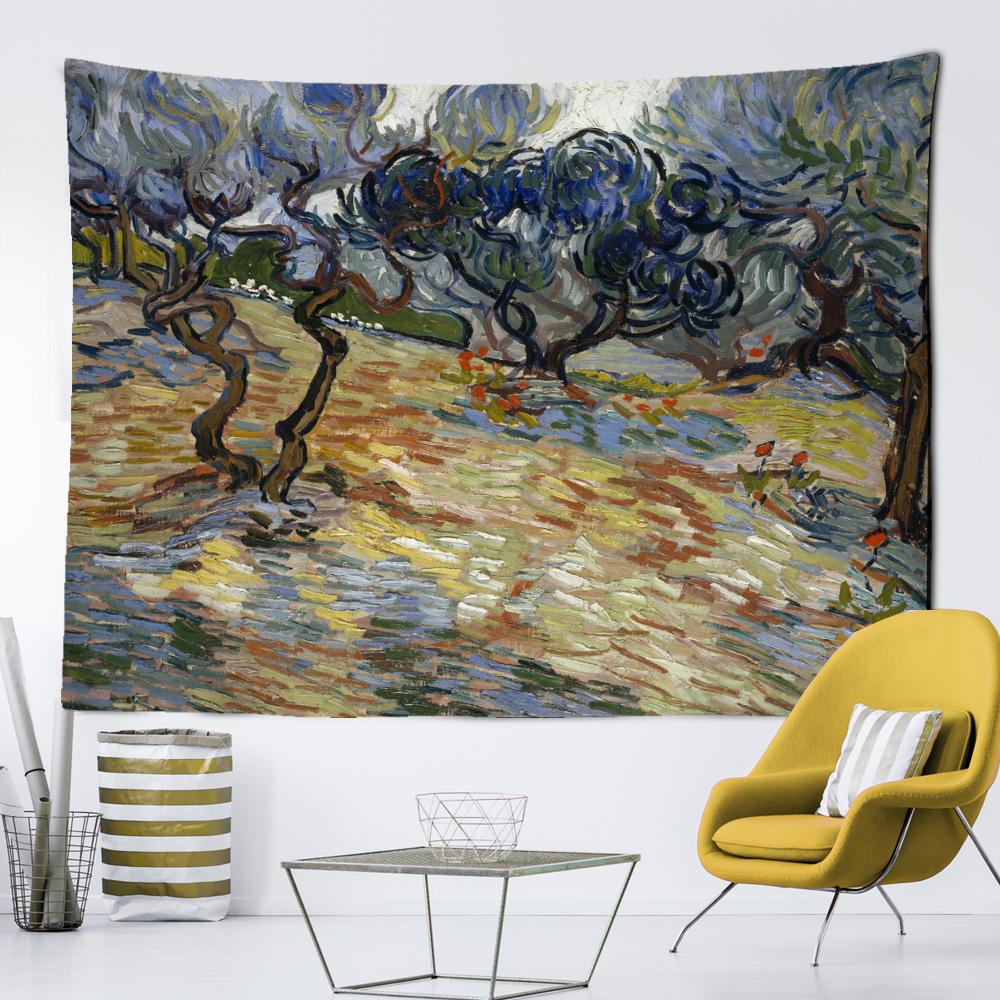 Van Gogh Wheat Field Tapestry Rock Landscape Living Room Home Background Hanging Cloth Wall Decoration TAPIZ 95x70cm