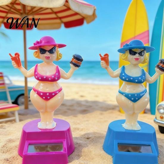 Solar Powered Car Toy Dashboard Decoration, Cute Beach Girl Swing ABS Plastic Decoration Ornament, Couple Style Dancing Figure for Vehicle Interior