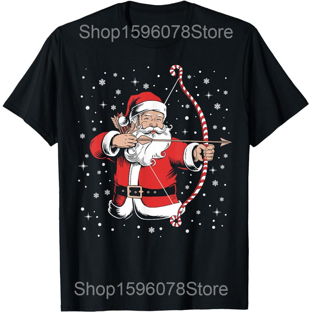 Funny Xmas Bow Santa Archery Christmas T Shirts Men Women Cotton Humor Streetwear Tee Shirt Short Sleeve Unisex Loose Clothing