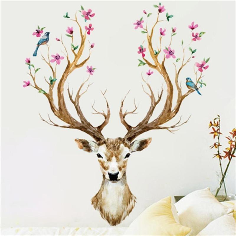 New 3D Plum Flower Deer Wall Stickers DIY Decoration PVC Removable Resistant  Wall Stickers