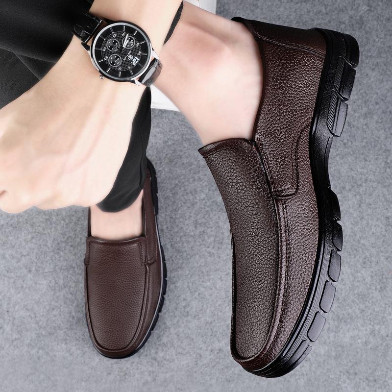 

Мужская обувь 2025 лето новая мода для выхода мягкая подошва рабочие папины туфли мужские нескользящие повседневные кожаные туфли на одной педали 46 коричневый