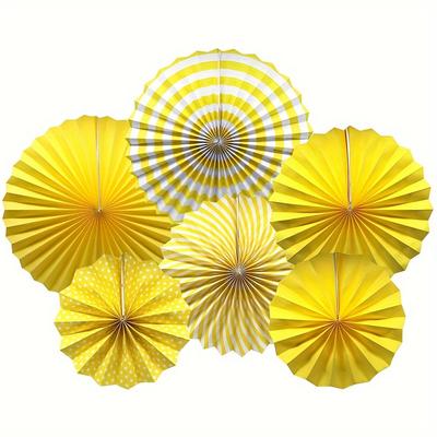 12 Pieces Party Hanging Paper Fan Set  Yellow Round Paper Garland  Birthday Wedding Graduation Accessories