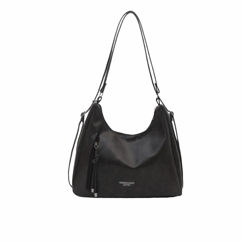 Adjustable Strap Oil Wax Leather Shoulder Bag Large Capacity Tote Bag Handbag  Work Occasions чёрный
