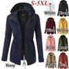 Women's Autumn and Winter Solid Color Drawstring Slit Mid-length Hooded Jacket Windbreaker Coat