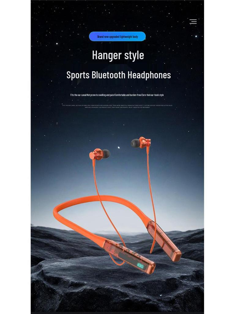 Bluetooth Sports Neckband Headset: Card Insert, Wireless, Heavy Bass, HD Calls, Data Display.