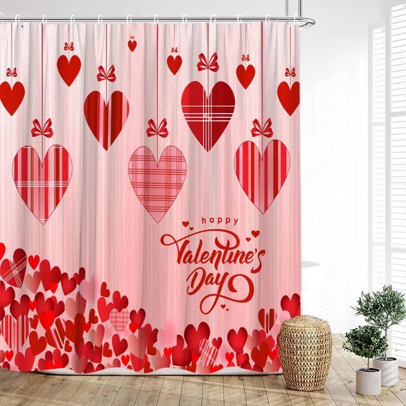 

Red Rose Shower Curtains Romantic Blooming Floral Butterfly Valentine s Day Bathroom Decor Polyester Bath Curtain with Hooks W90xH180cm