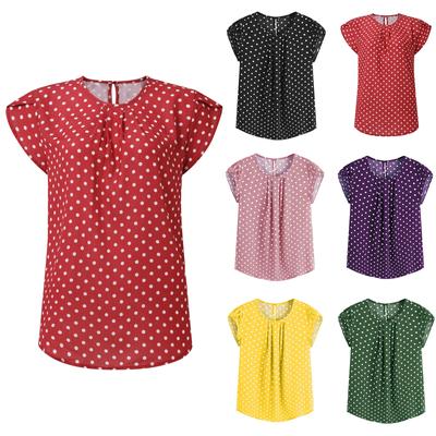 Tops informales de manga corta con estampado de lunares y cuello redondo, novedad de verano a la moda para mujer