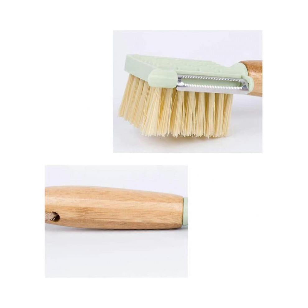 Vegetable Brush with Grater, Wooden Handle, Potato Brush with Peeler