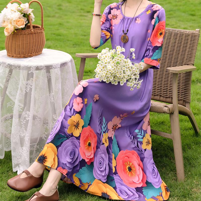 Plus Size Women's Half Sleeve Midi Dress, Casual Loose Floral Print Daily Wear Dress for Ladies