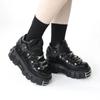 New 2025 Brand Punk Style Women Shoes Lace-up Heel Height 6CM Platform Shoes Woman Rock Boots Metal Decor Woman Sneakers