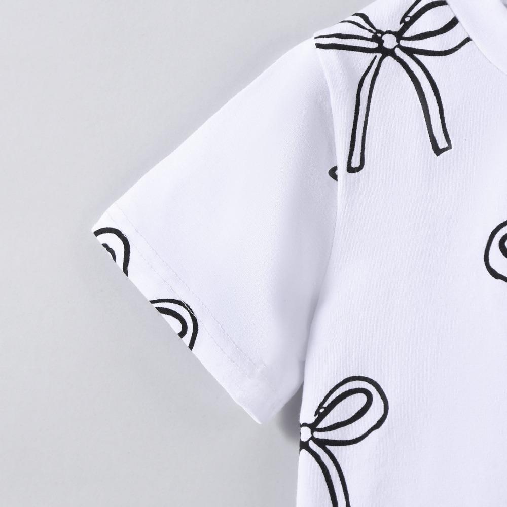 Koszulka dla dzieci 2-7 lat Dziewczynki Mieszanka bawełny Topy Casual Słodki Nadruk kokardki Lato Dziecięca Okrągły dekolt Krótki rękaw T-shirty