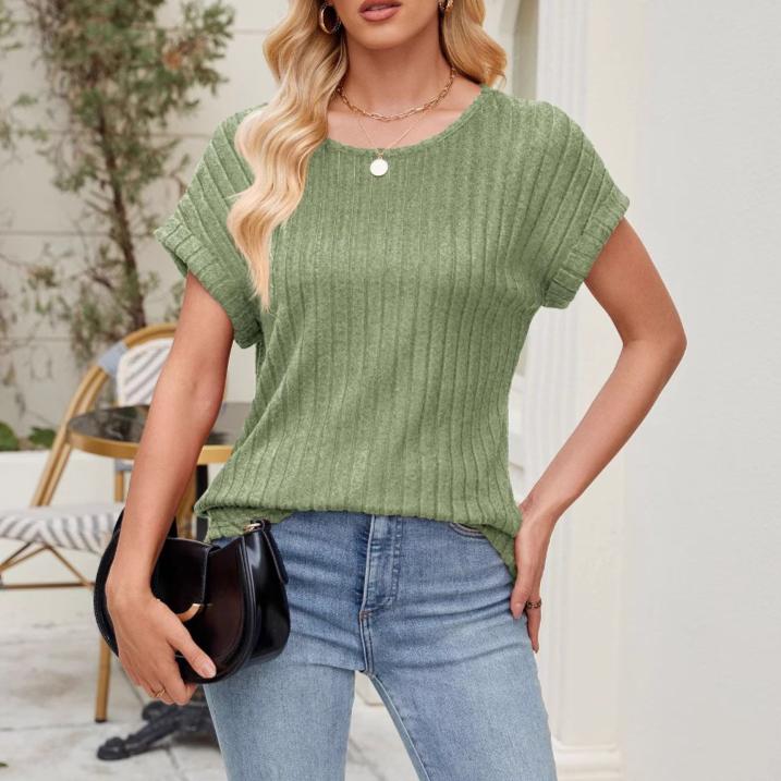 

Однотонный топ с круглым вырезом и полосками пике, повседневная женская футболка с коротким рукавом XXL зелёный