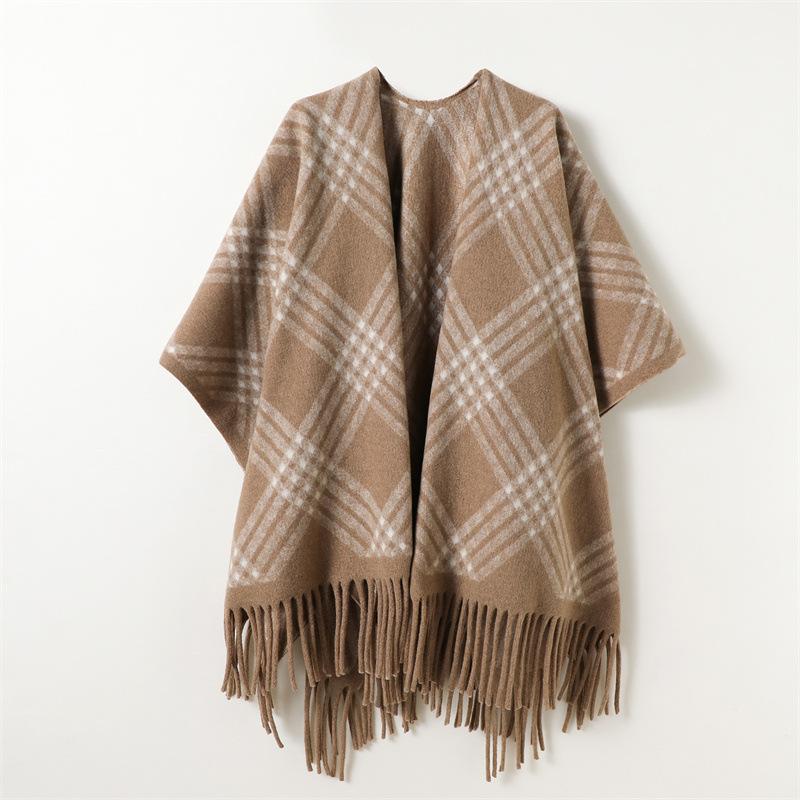 

Simple Geometric Plaid Autumn And Winter Men S And Women S Double-Sided Shawls With Imitation Cashmere High-End Warm Fringed Scarf Cape 168cm