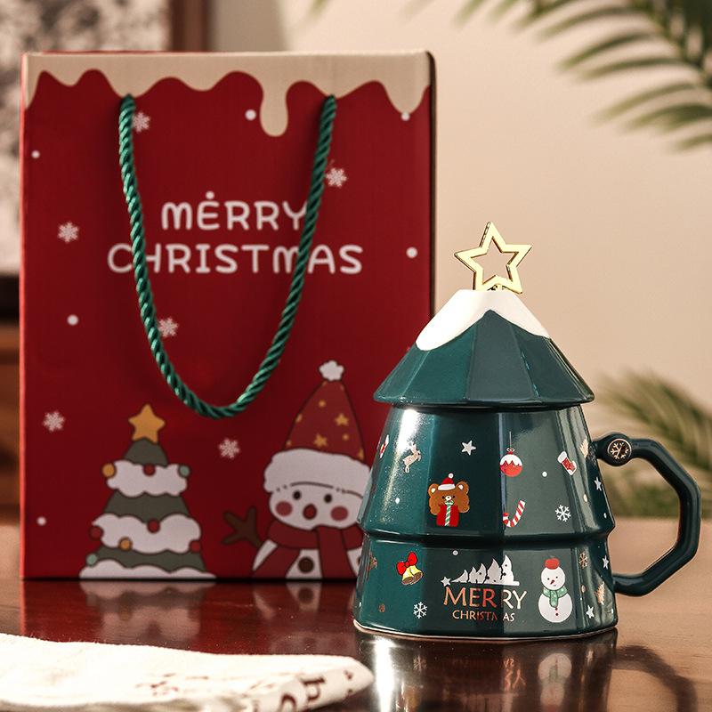 Kreative Weihnachtsbaum-Tasse Keramiktasse mit Deckel Mädchen Hochwertiges Weihnachtsgeschenk Büro-Kaffeetasse