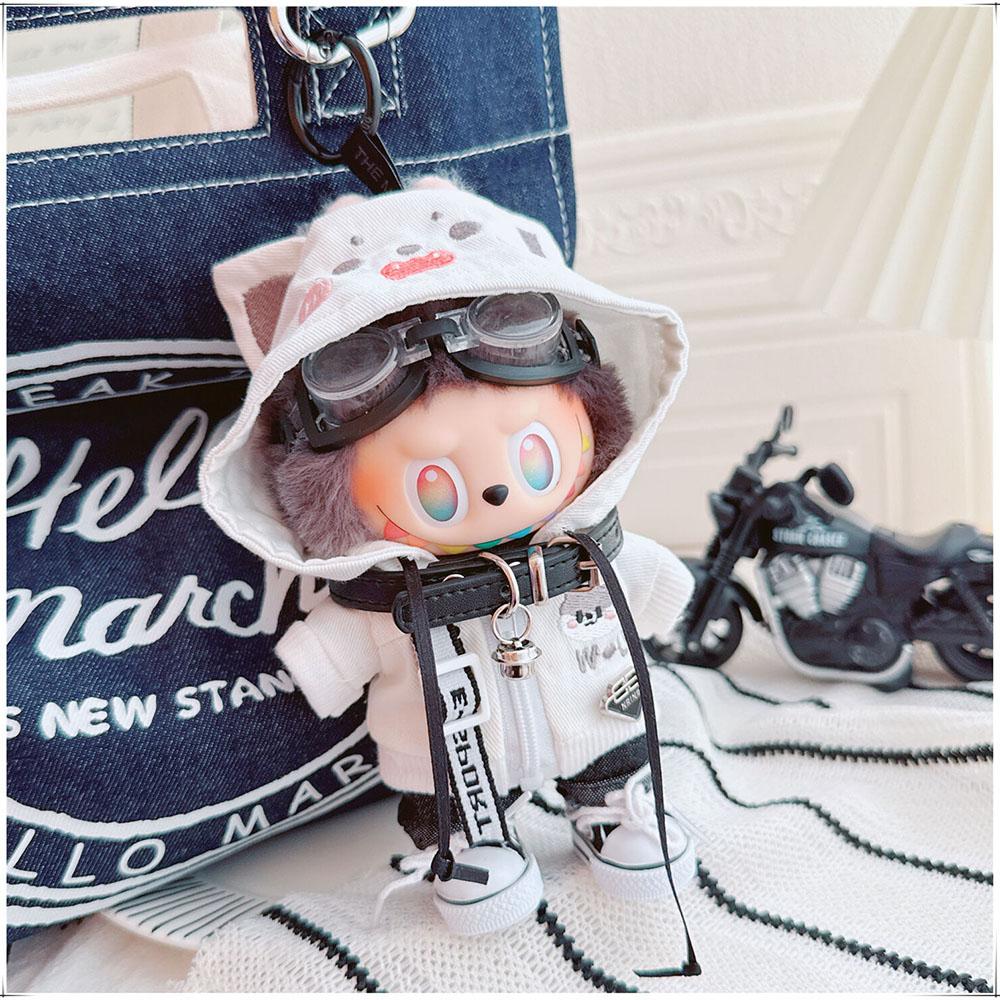 Clothes]Clothes [Only For 15/17Cm Labubu Doll Clothing Cool Handsome Wolf Hoodie Coat Glasses Collar Trendy Clothing Accessories