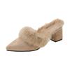 Winter Warm Faux Fur Mules Slippers Women Pointed Toe Slip-On Thin Heels Flip-flops Woman Short Plush Lined Closed Toe Slides