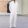 Set Sportivo Casual da Uomo Monocolore, Camicia a Maniche Lunghe a Righe, Top con Scollo Quadrato e Mezza Zip, Set Pantaloni con Coulisse
