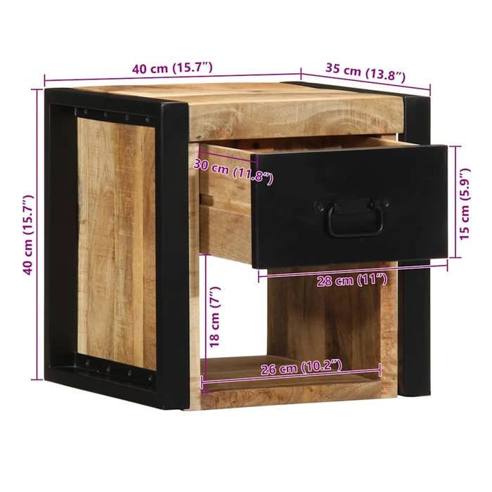 VidaXL Tables de chevet 2 pcs 40x35x40 cm bois de manguier massif brut, armoire de lit, meuble de chambre à coucher, table 4015951
