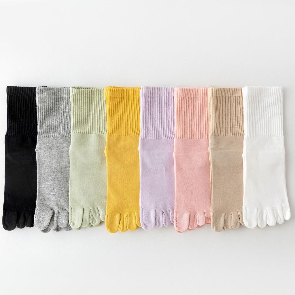 Five-Finger Socks Women'S Spring And Autumn Mid-Tube Socks Cotton Deodorant Sub-Toe Socks Season Boneless Stockings
